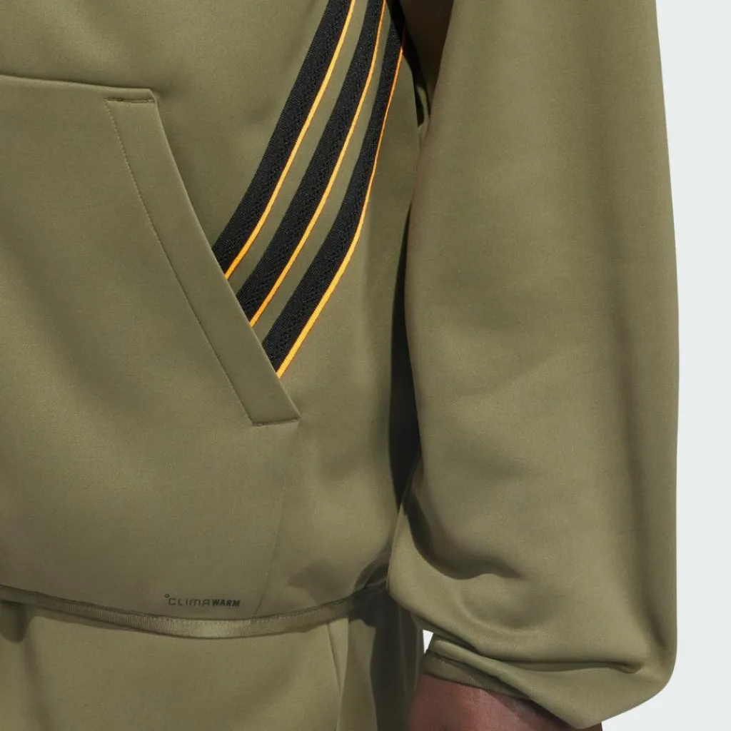 adidas Basketball|Basketball<· CRAZY WARM FULLZIP HOODIE Olive Strata / Lucid Orange