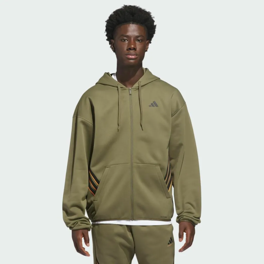 adidas Basketball|Basketball<· CRAZY WARM FULLZIP HOODIE Olive Strata / Lucid Orange
