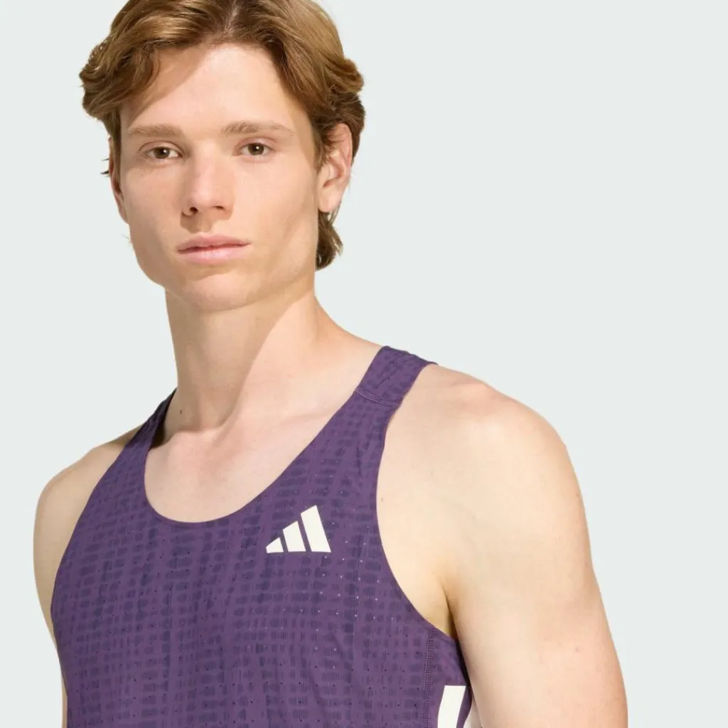 adidas Tops & Tanks<· Adizero Running Singlet Aurora Plum / Noble Ink