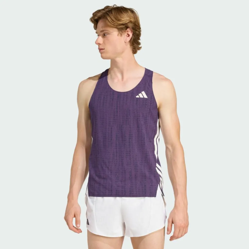 adidas Tops & Tanks<· Adizero Running Singlet Aurora Plum / Noble Ink