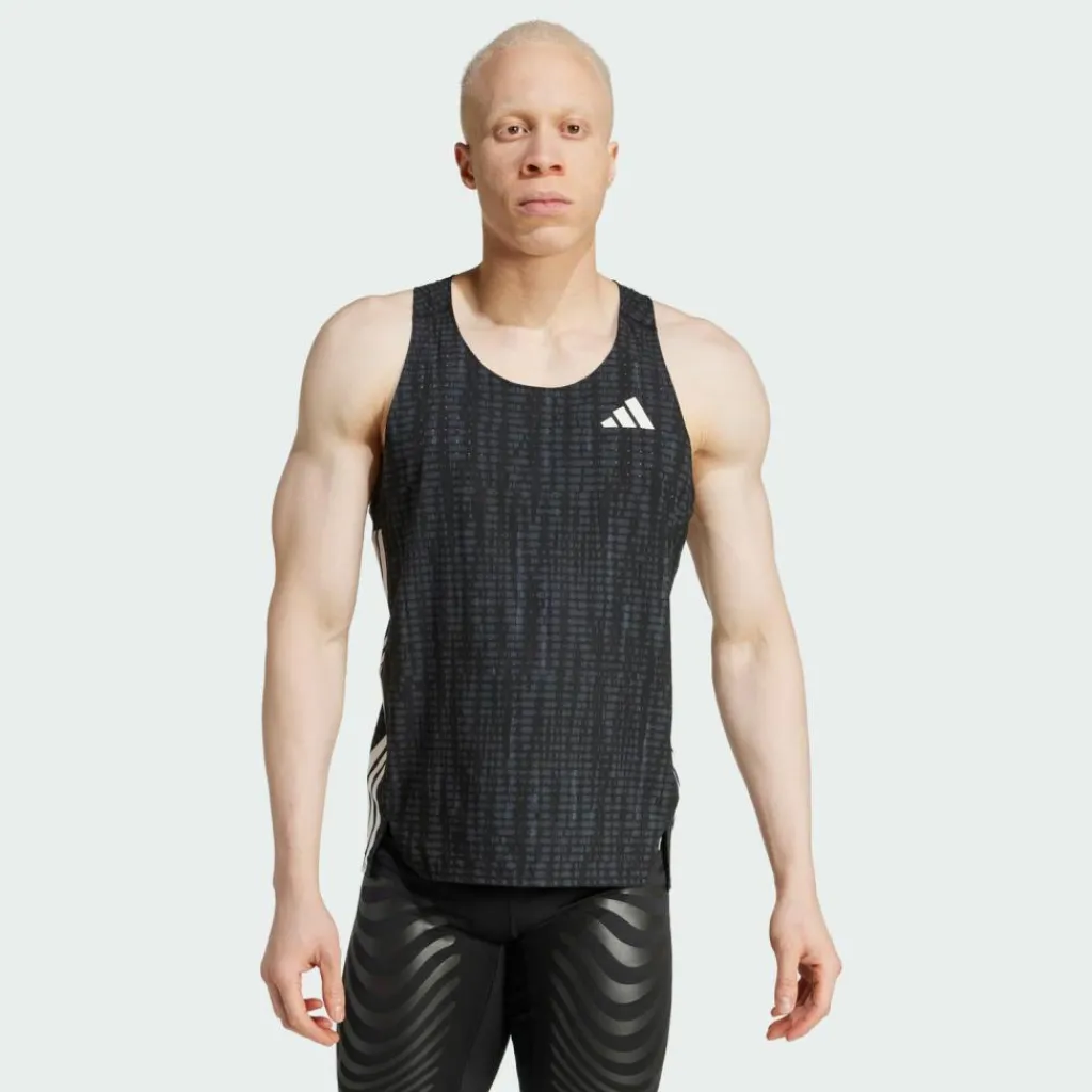 adidas Tops & Tanks<· Adizero Running Singlet Carbon / Black