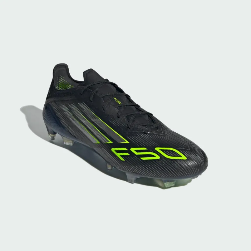 adidas Fußballschuhe|Fußballschuhe<· F50 Elite Fußballschuhe für feste Böden Core Black / Iron Metallic / Lucid Lemon
