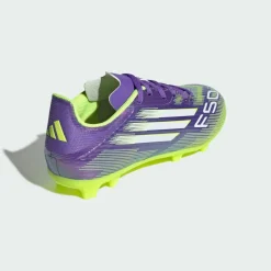 adidas Fußball|Fußballschuhe<· F50 League Kids FG/MG Fußballschuh Purple Rush / Cloud White / Lucid Lemon