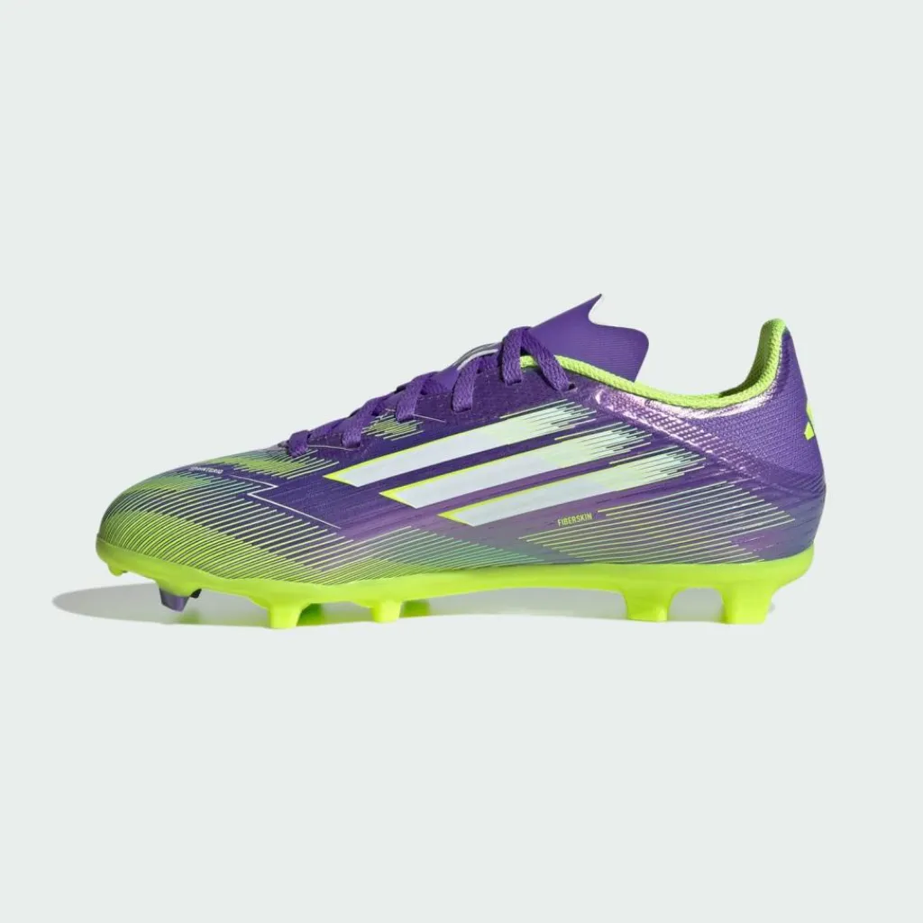 adidas Fußball|Fußballschuhe<· F50 League Kids FG/MG Fußballschuh Purple Rush / Cloud White / Lucid Lemon