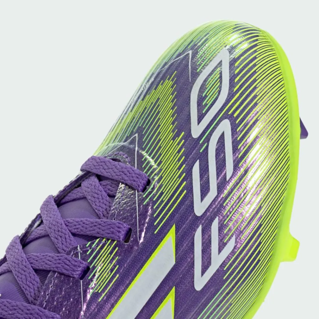 adidas Fußball|Fußballschuhe<· F50 League Kids FG/MG Fußballschuh Purple Rush / Cloud White / Lucid Lemon