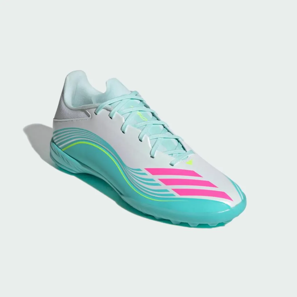 adidas Fußballschuhe|Fußballschuhe<· F50 MESSI LEAGUE Turf Fußballschuh Cloud White / Lucid Pink / Flash Aqua