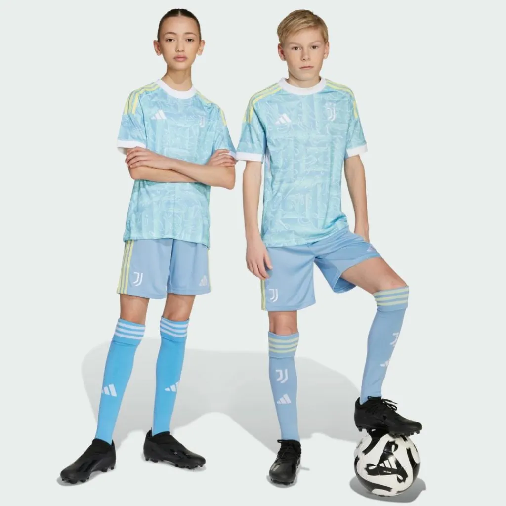 adidas Fußball|Hosen<· Juventus Turin 25/26 Kids Auswärtsshorts Ash Blue