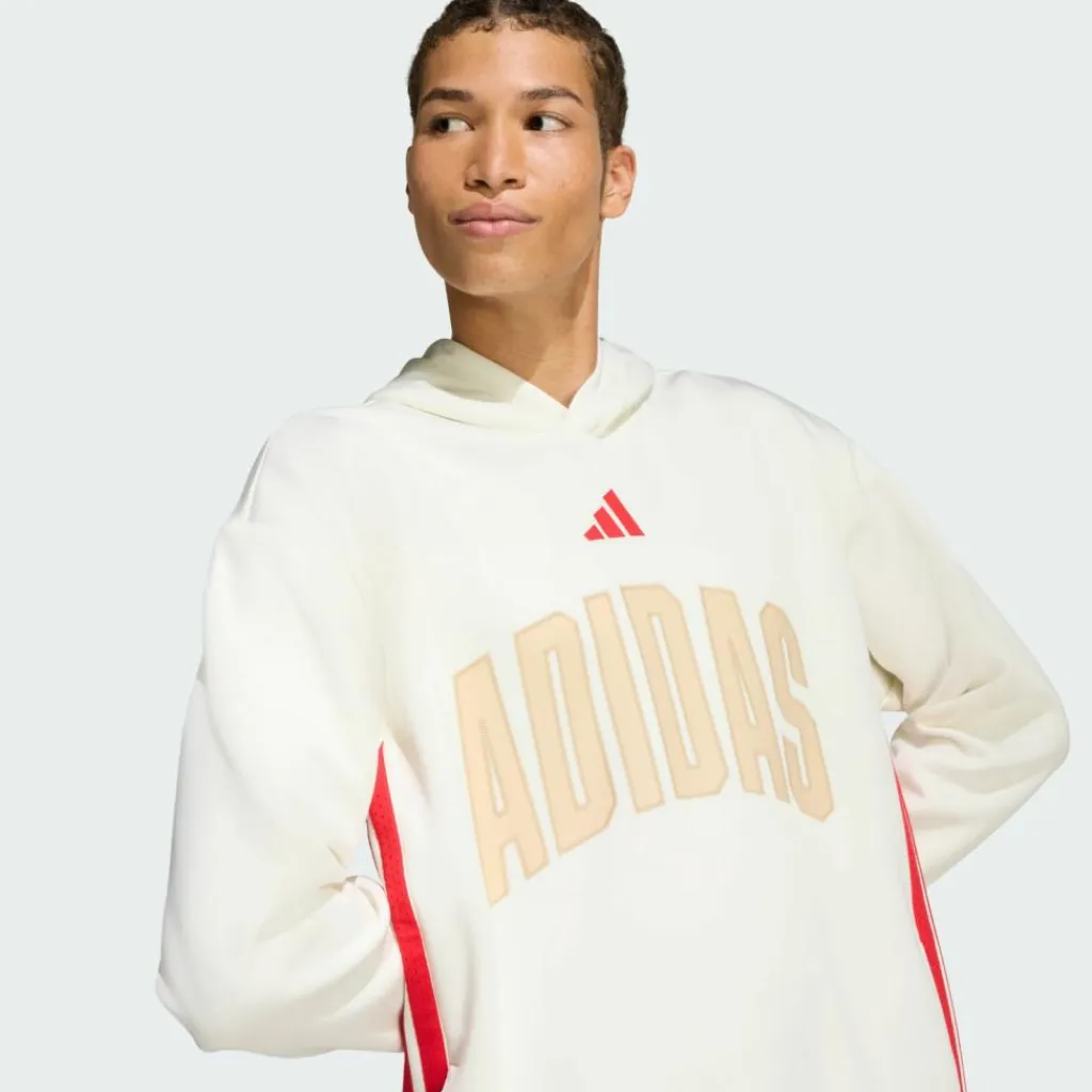 adidas Pullover & Sweats<· STADIUM GRAPHIC HOODIE. Off White / Pure Ruby
