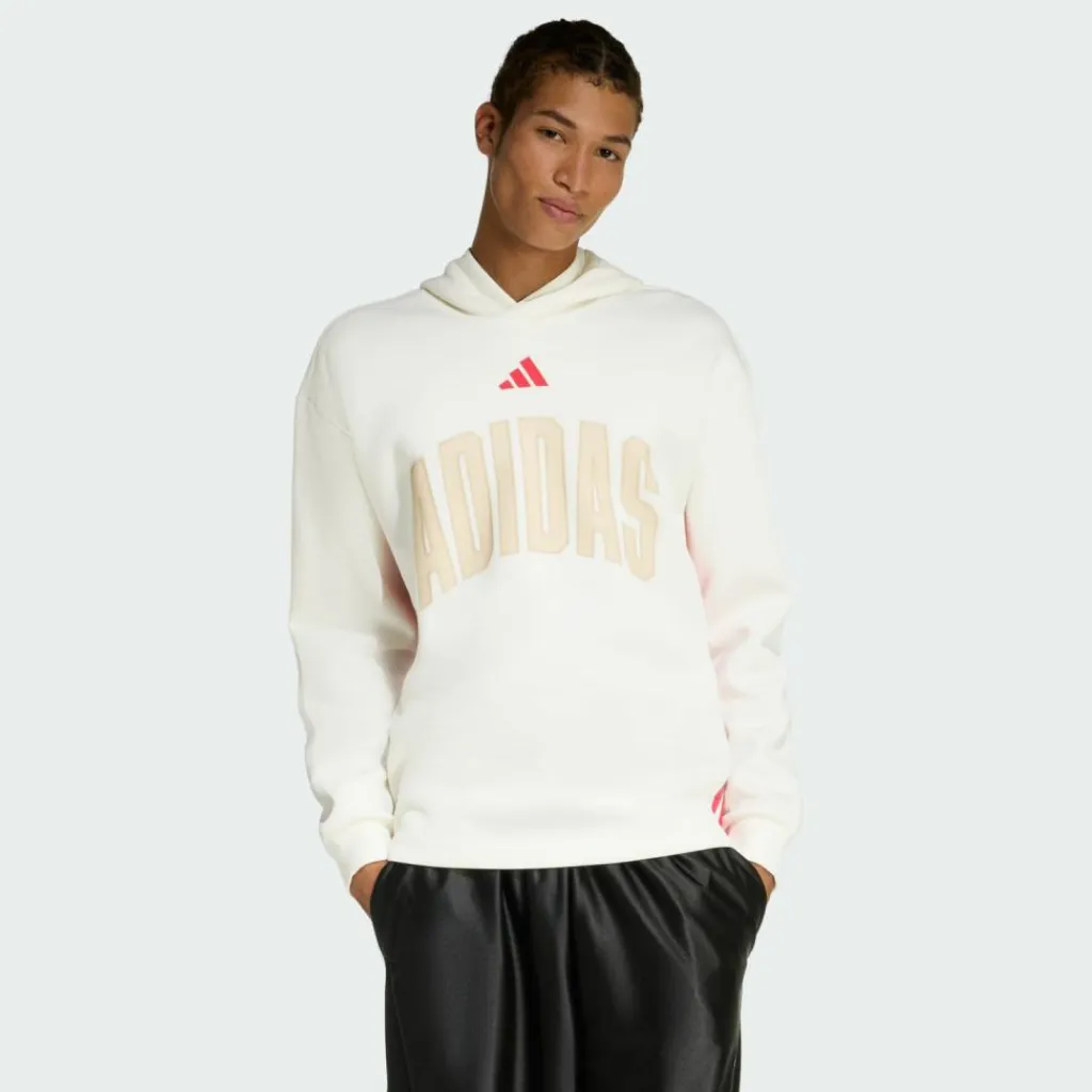 adidas Pullover & Sweats<· STADIUM GRAPHIC HOODIE. Off White / Pure Ruby