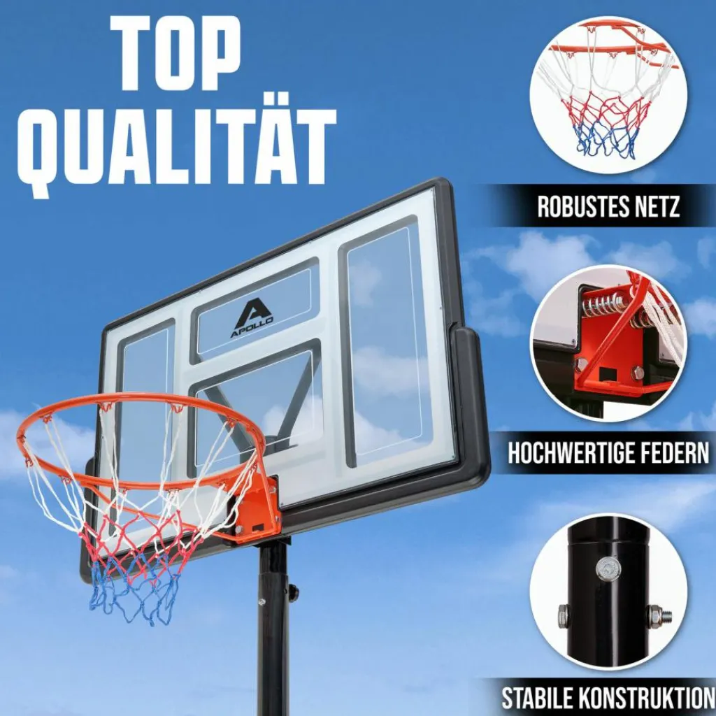 Apollo Basketball|Basketball<· Outdoor Korb Set mit Ständer schwarz-weiß