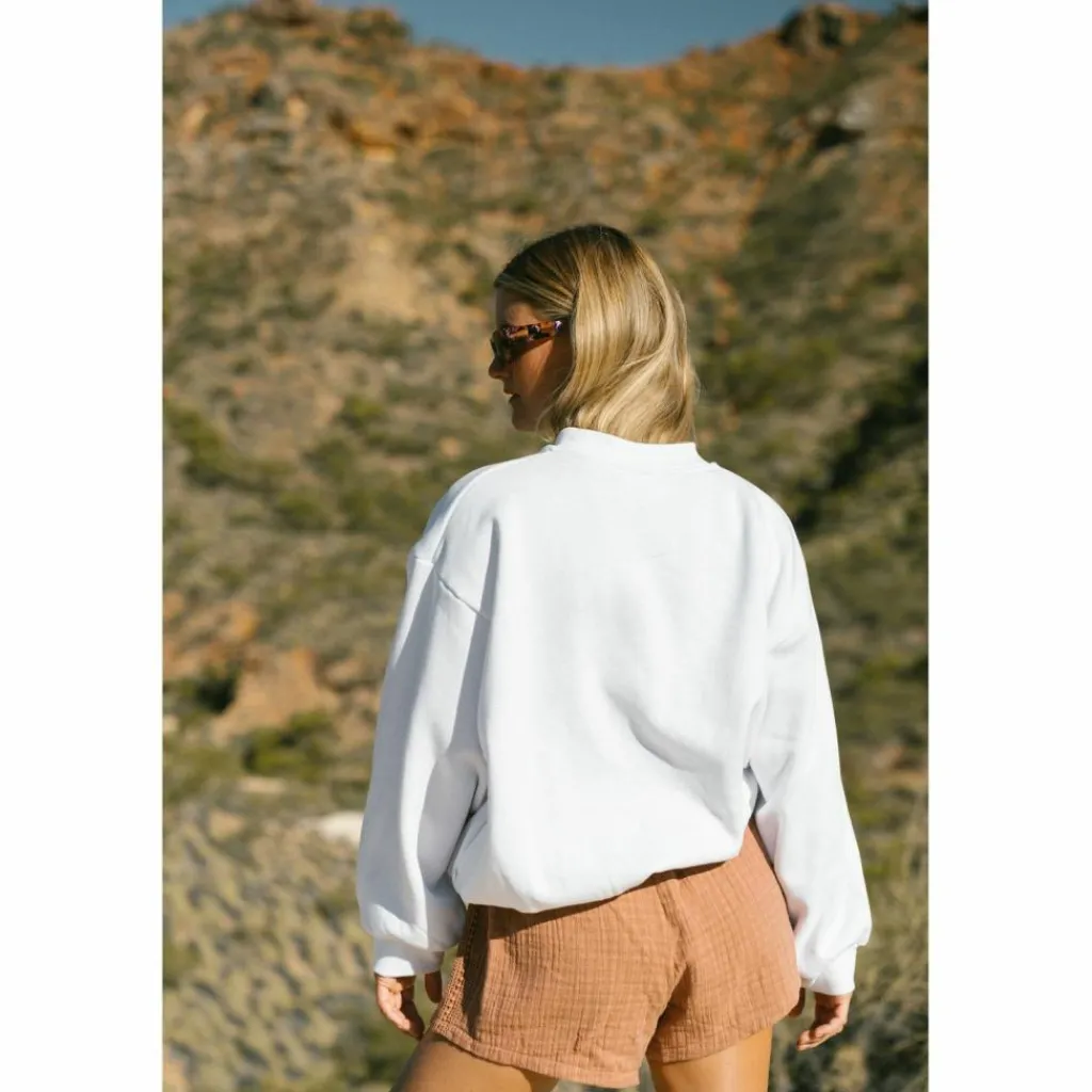 RUSTY Pullover & Sweats<· SUNSET PALM OVERSIZE CREW NECK FLEECE White