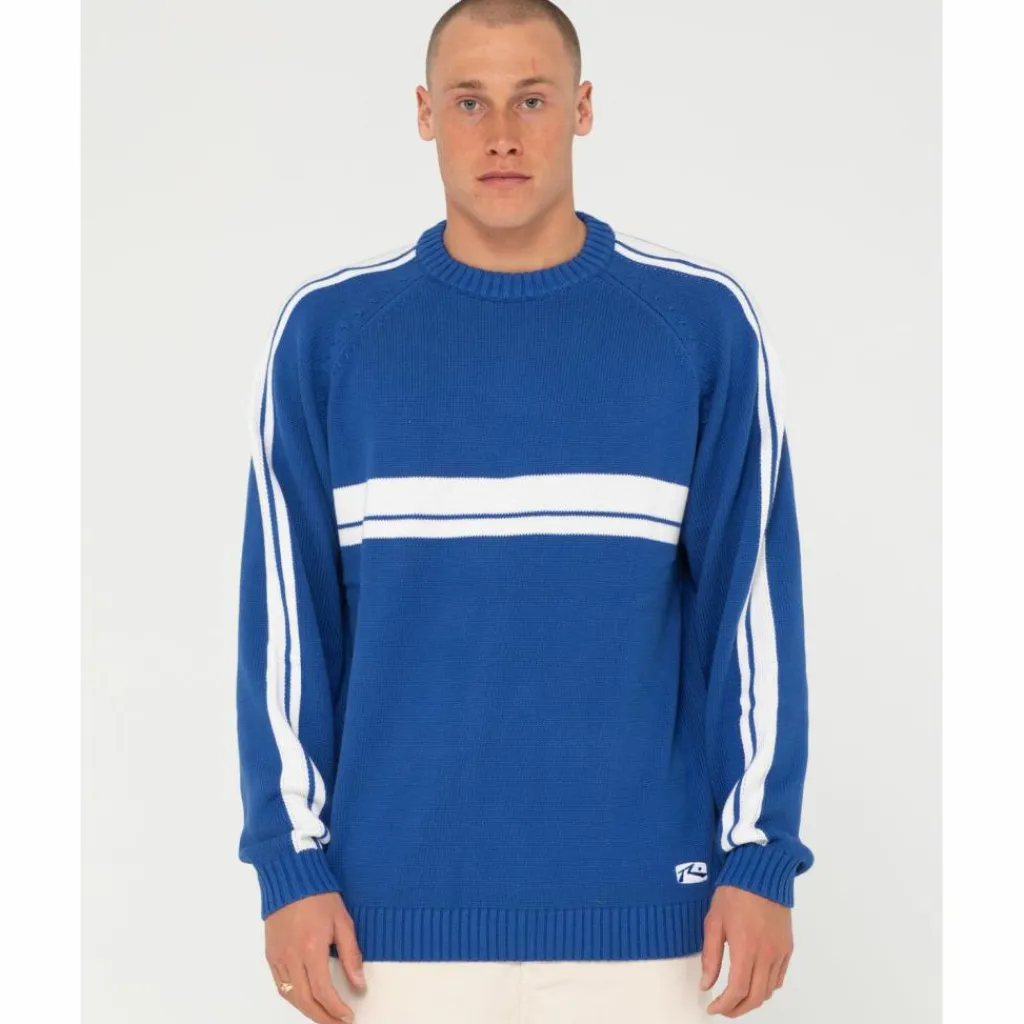 RUSTY Pullover & Sweats<· White LINES KNIT SWEATER Sodalite Blue
