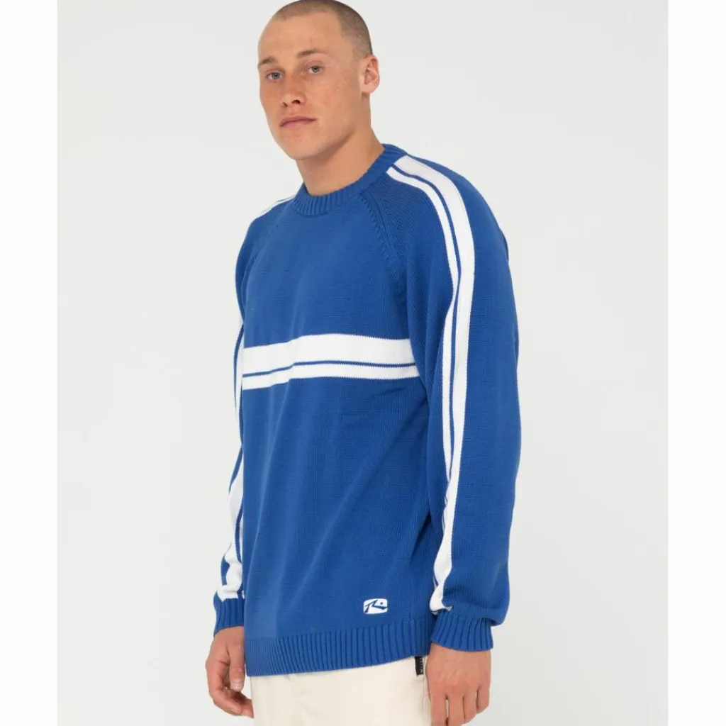 RUSTY Pullover & Sweats<· White LINES KNIT SWEATER Sodalite Blue