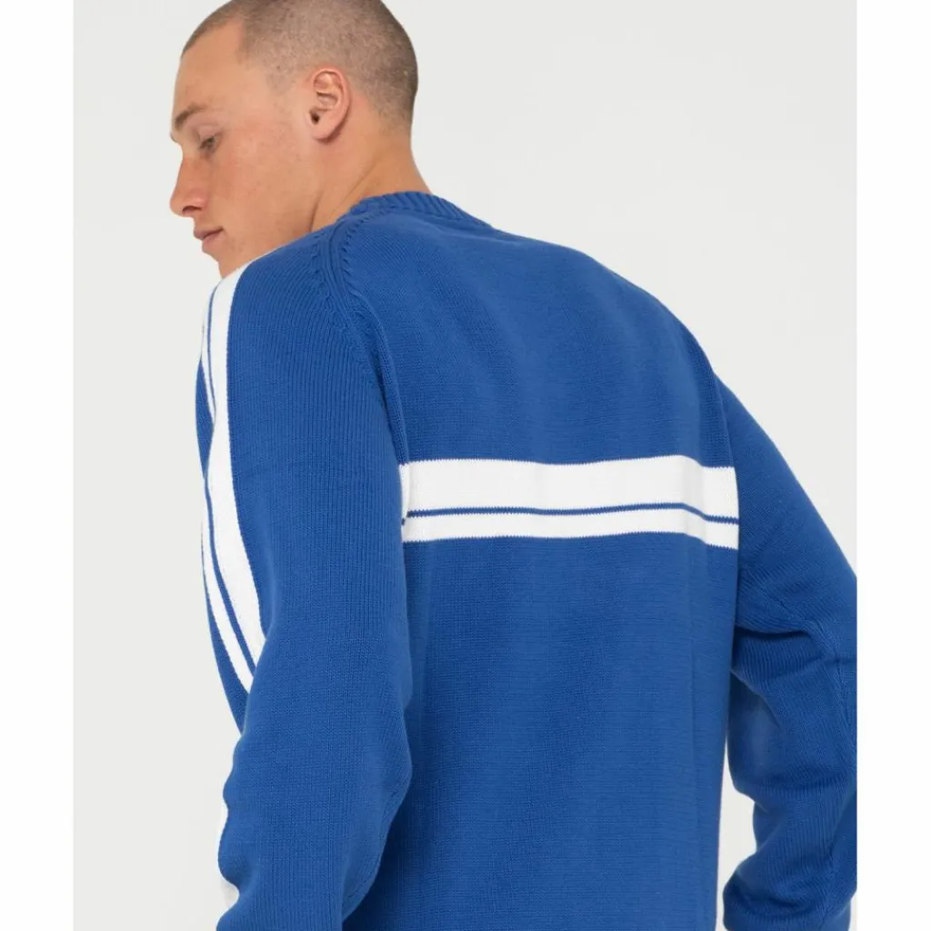 RUSTY Pullover & Sweats<· White LINES KNIT SWEATER Sodalite Blue