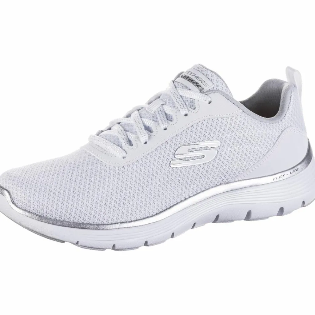 Skechers Sneaker<· Flex Appeal 5.0 white mesh-silver trim