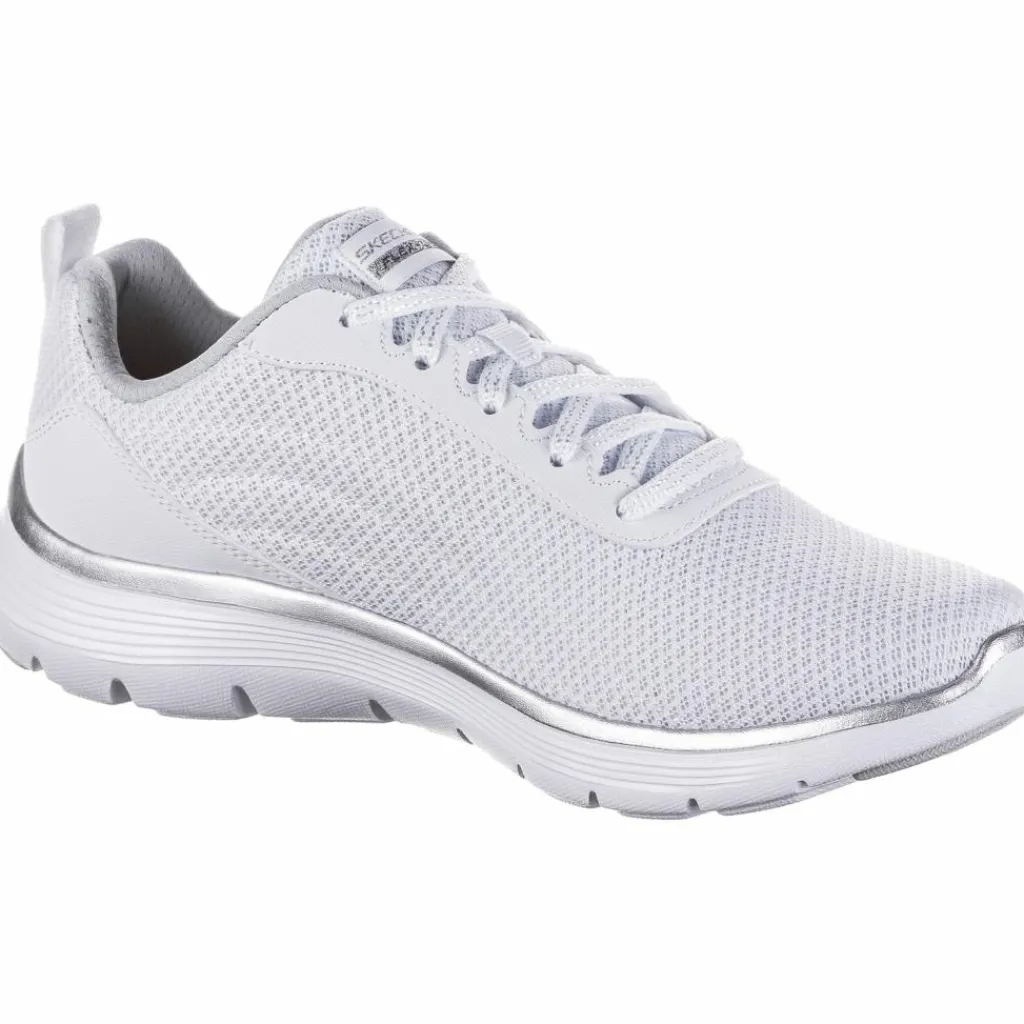 Skechers Sneaker<· Flex Appeal 5.0 white mesh-silver trim