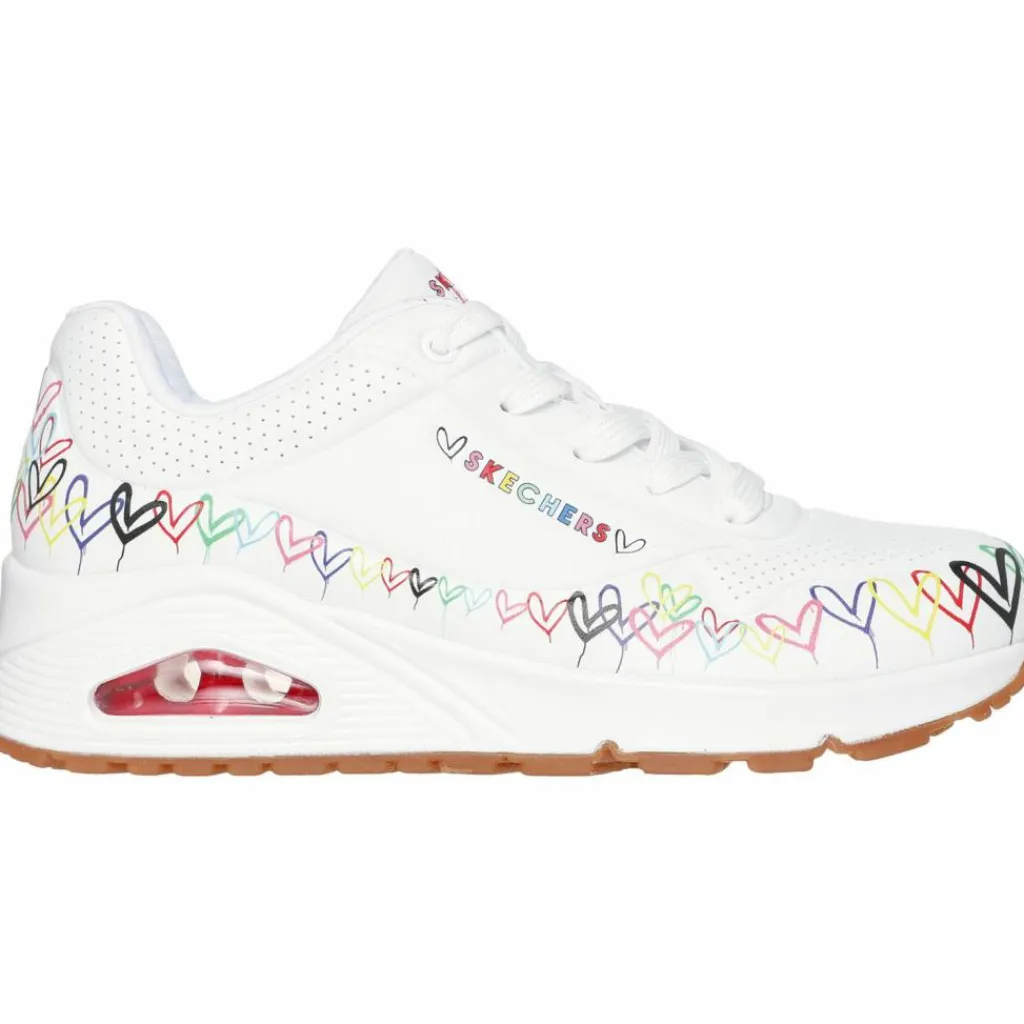 Skechers Sneaker<· Uno Goldcrown Collab Heart white duraleather - muticolor heart print trim