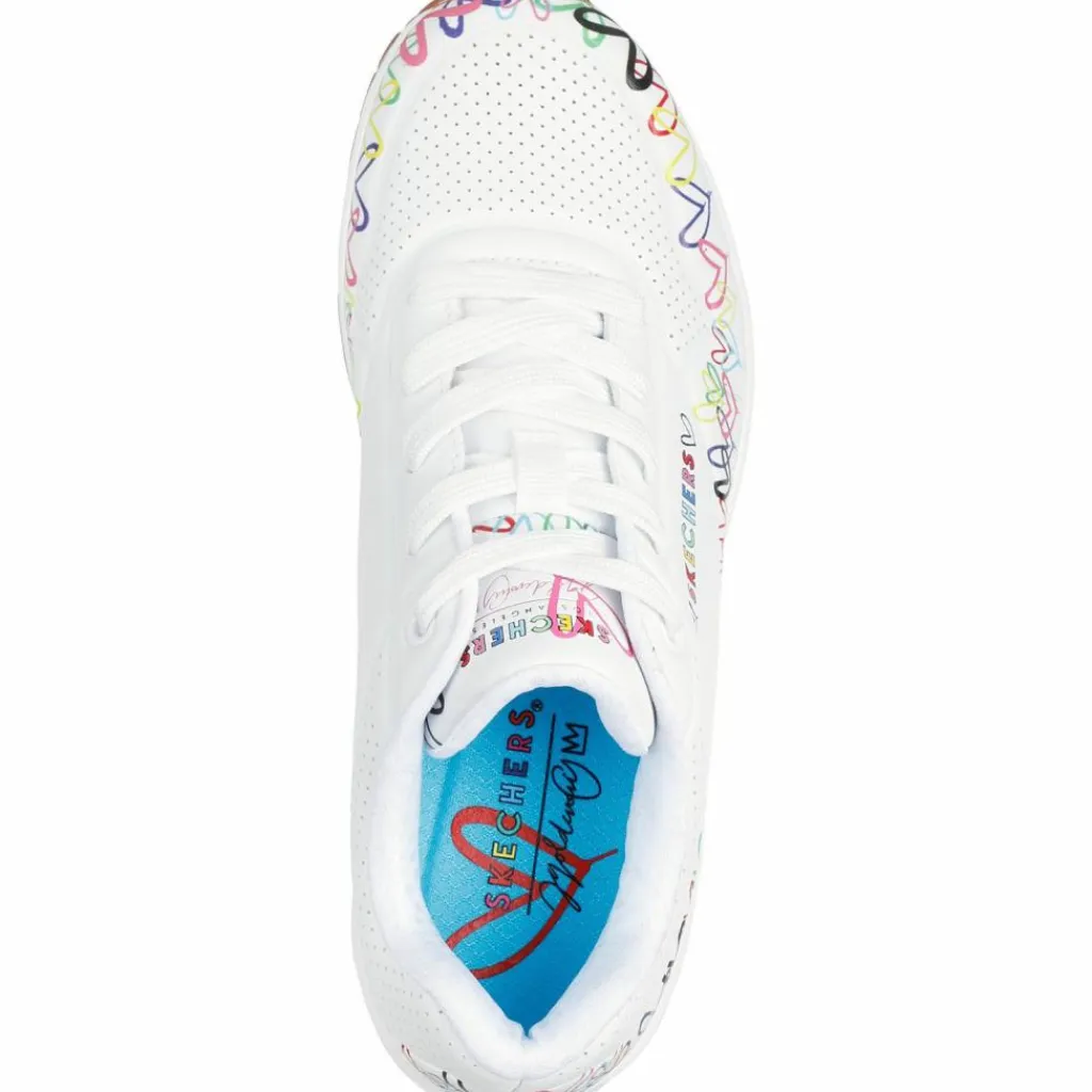 Skechers Sneaker<· Uno Goldcrown Collab Heart white duraleather - muticolor heart print trim