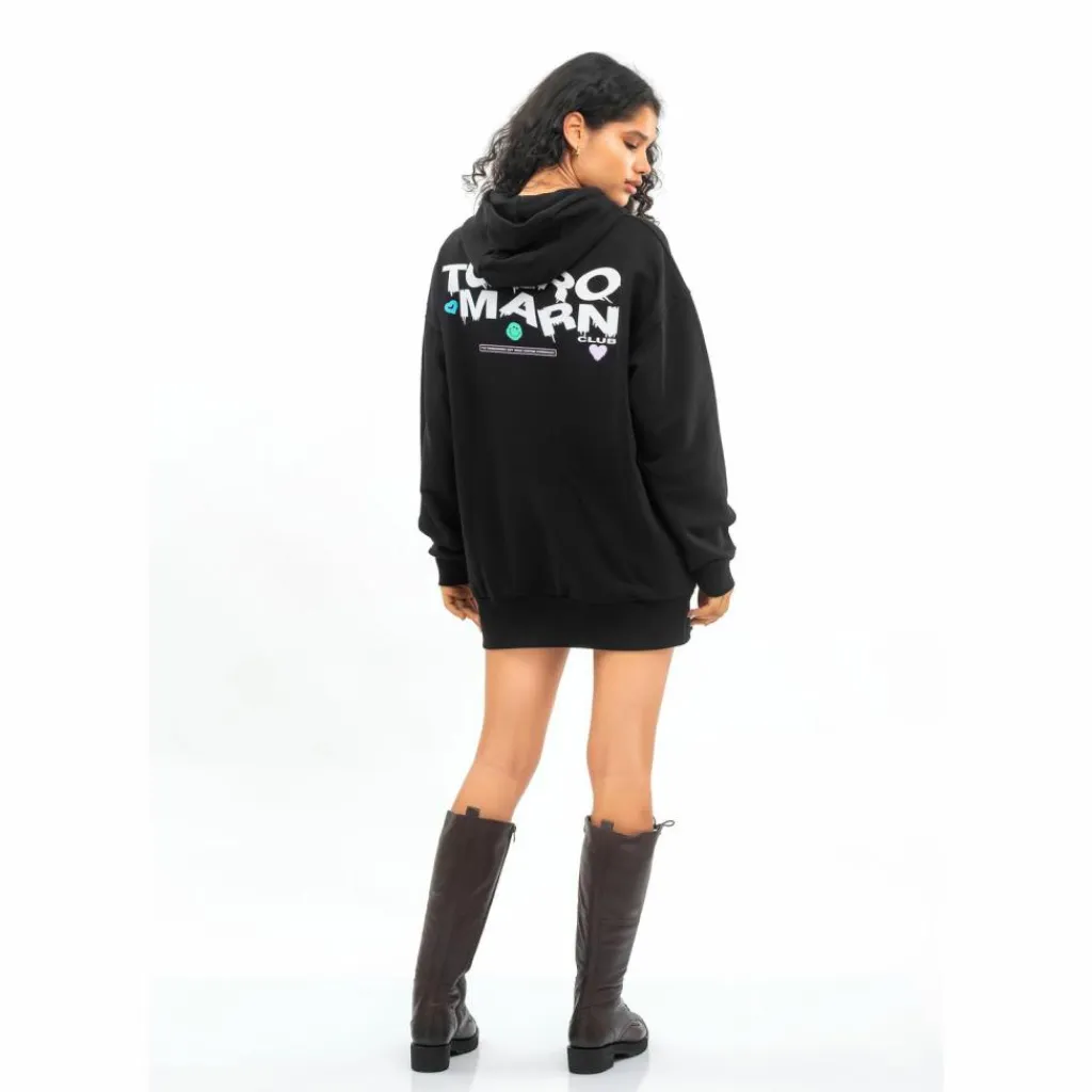 Tom Barron Pullover & Sweats<· WOMEN OVERSIZE FIT TUNIC SWEATSHIRT black
